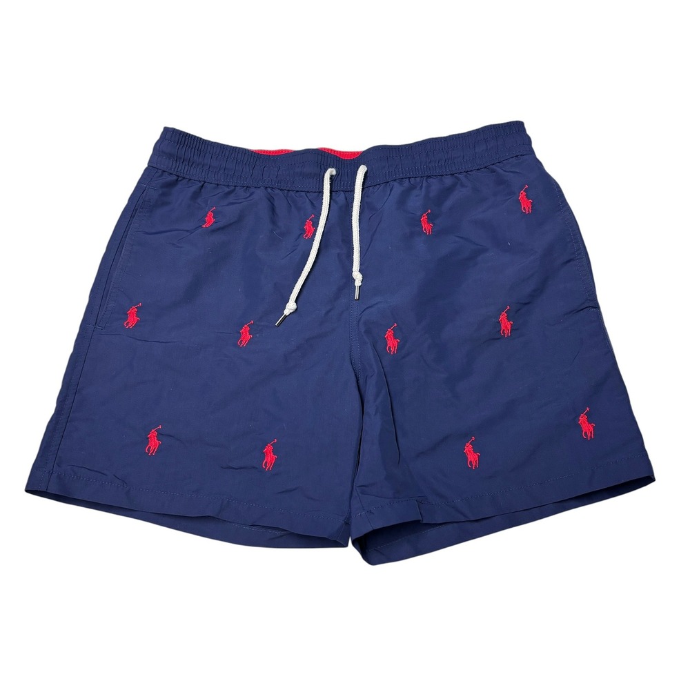 Polo Ralph Lauren Mens Navy Blue Red Pony Embroidered Swim Trunks Small W32 L6